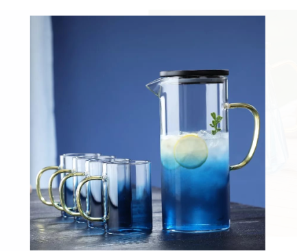 Fancy Water Set 7 Pcs Handle Mug Blue shad